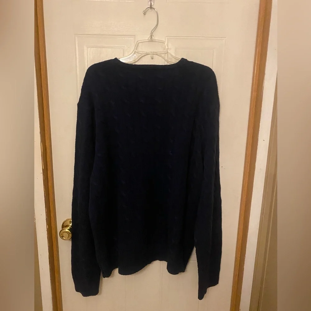 Polo by Ralph Lauren Navy Cable-Knit Crewneck Sweater with Red Logo